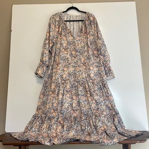 Boho Dress Navy and Peach Floral Print Large